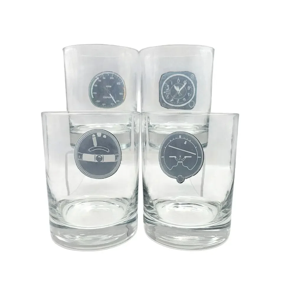 Aviation Instrument Panel Rocks Glasses Set 4 Pilot Whiskey Flight Cockpit Gift